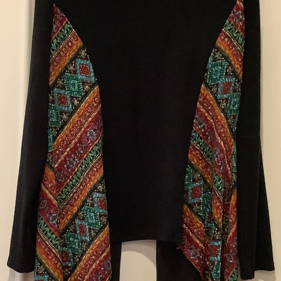 Dor Dor Couture Open Cardigan Sweater Size Large Black With Multicolored Panels - Picture 3 of 7